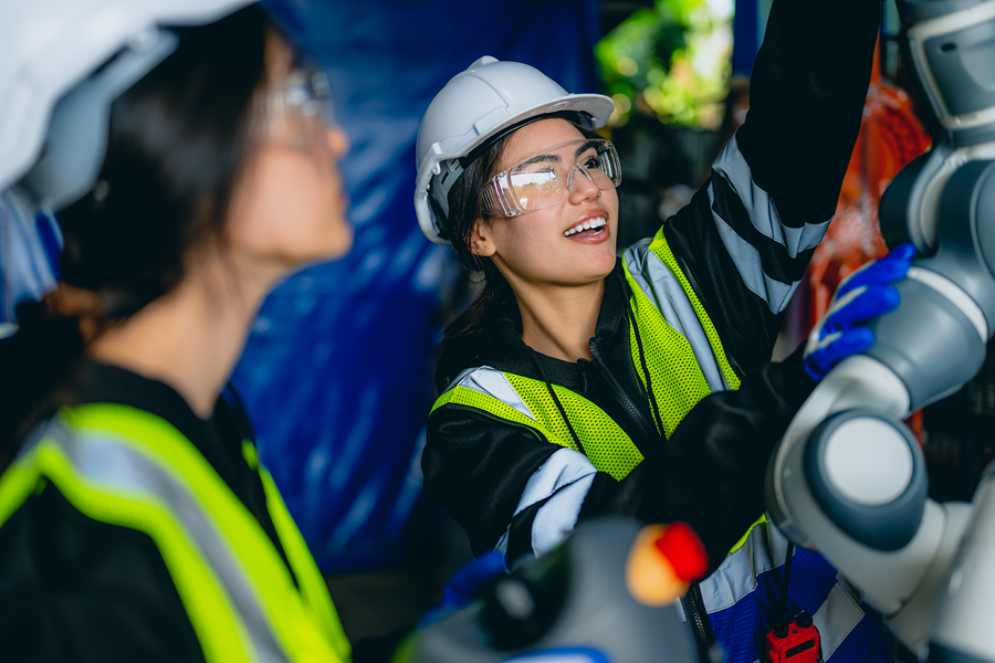 People working with glasses on to protect their eyes.